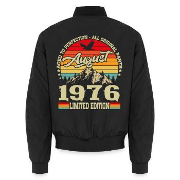 August 1976 Vintage Retro Birthday Gift - Unisex Bomber Jacket - black - Back - AI Model Male 185 light (185cm)