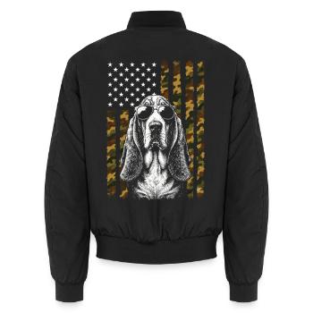 Basset Hound Dog camouflage du drapeau américain - Bomber unisexe - noir - Dos - AI Model Male 185 light (185cm)