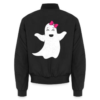 Ghost girl with pink bow - Unisex Bomber Jacket - black - Back - AI Model Male 185 light (185cm)