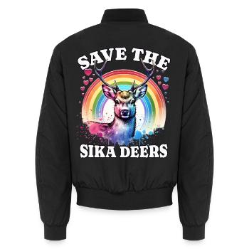 Sikahirsch Save Sika Deer - Unisex Bomber Jacket - black - Back - AI Model Male 185 light (185cm)