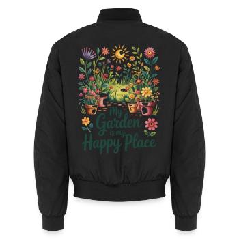Garden Happy Place Sun Flowers Gift - Unisex Bomber Jacket - black - Back - AI Model Male 185 light (185cm)