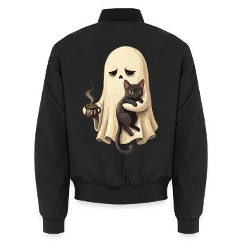 Ghost cat with coffee cup - Unisex Bomber Jacket - black - Back - AI Model Male 185 light (185cm)