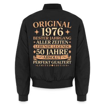 Baujahr 1976 geboren 50. Geburtstag Vintage - Unisex Bomberjacke - Schwarz - Hinten - AI Model Male 185 light (185cm)