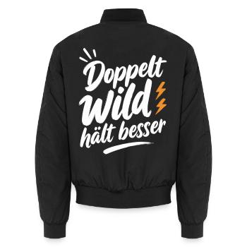 Doppelt Wild hält besser – Spruch für Paare - Unisex Bomberjacke - Schwarz - Hinten - AI Model Male 185 light (185cm)