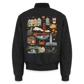 San Francisco | Golden Gate & Coastal Flair - Unisex Bomber Jacket - black - Back - AI Model Male 185 light (185cm)