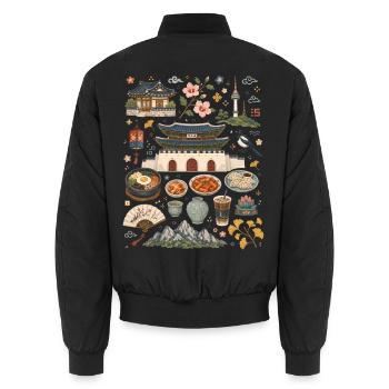 Seoul | Palaces, Street Food & Korea - Unisex Bomber Jacket - black - Back - AI Model Male 185 light (185cm)