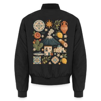 Sicily | Etna, Citrus & Island Delight - Unisex Bomber Jacket - black - Back - AI Model Male 185 light (185cm)