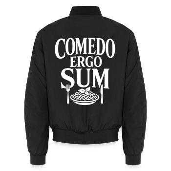 Ich esse also bin ich | Latein Spruch - Unisex Bomberjacke - Schwarz - Hinten - AI Model Male 185 light (185cm)