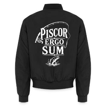 Ich angele also bin ich | Latein Spruch - Unisex Bomberjacke - Schwarz - Hinten - AI Model Male 185 light (185cm)