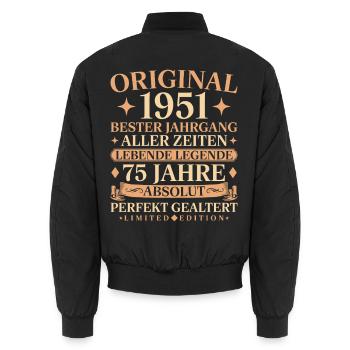 Baujahr 1951 geboren 75. Geburtstag Vintage - Unisex Bomberjacke - Schwarz - Hinten - AI Model Male 185 light (185cm)