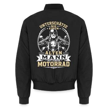 Unterschätze nie einen alten Mann mit Motorrad - Unisex Bomberjacke - Schwarz - Hinten - AI Model Male 185 light (185cm)