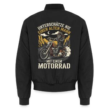 Unterschätze nie einen alten Mann mit Motorrad - Unisex Bomberjacke - Schwarz - Hinten - AI Model Male 185 light (185cm)