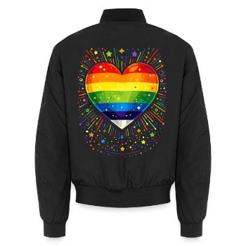 Rainbow Heart for Pride, Love & Diversity - Unisex Bomber Jacket - black - Back - AI Model Male 185 light (185cm)