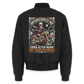 Unterschätze nie einen alten Mann mit Motorrad - Unisex Bomberjacke - Schwarz - Hinten - AI Model Male 185 light (185cm)