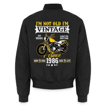 1986 Vintage Vintage Motorcycle Birthday Gift - Unisex Bomber Jacket - black - Back - AI Model Male 185 light (185cm)