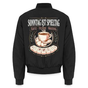 Sonntag ist Spieltag Kaffee Mahjong - Unisex Bomberjacke - Schwarz - Hinten - AI Model Male 185 light (185cm)