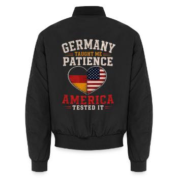 Racines allemandes, patrie américaine - Bomber unisexe - noir - Dos - AI Model Male 185 light (185cm)