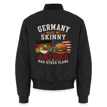 German American Origin and Tradition - Unisex Bomber Jacket - black - Back - AI Model Male 185 light (185cm)