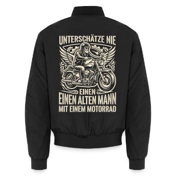 Unterschätze nie einen alten Mann mit Motorrad - Unisex Bomberjacke - Schwarz - Hinten - AI Model Male 185 light (185cm)