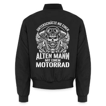 Unterschätze nie einen alten Mann mit Motorrad - Unisex Bomberjacke - Schwarz - Hinten - AI Model Male 185 light (185cm)