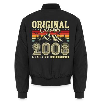 Original October 2008 – 18th Birthday Vintage - Unisex Bomber Jacket - black - Back - AI Model Male 185 light (185cm)