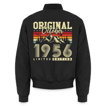 Original October 1956 – 70th Birthday Vintage - Unisex Bomber Jacket - black - Back - AI Model Male 185 light (185cm)