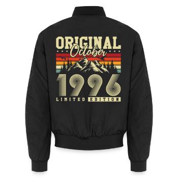 Original October 1996 – 30th Birthday Vintage - Unisex Bomber Jacket - black - Back - AI Model Male 185 light (185cm)