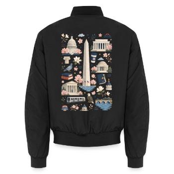 Washington D.C. | Monuments & Cherry Blossoms - Unisex Bomber Jacket - black - Back - AI Model Male 185 light (185cm)