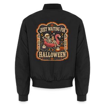 Just Waiting For Halloween Skeleton Flamingo - Unisex Bomber Jacket - black - Back - AI Model Male 185 light (185cm)