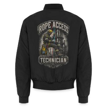 Industrial climbers at heights - Unisex Bomber Jacket - black - Back - AI Model Male 185 light (185cm)