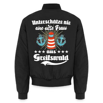 Greifswald Frau Greifswalderin - Unisex Bomberjacke - Schwarz - Hinten - AI Model Male 185 light (185cm)