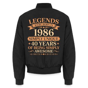 Jahrgang 1986 geboren Einzigartig 40 Jahre - Unisex Bomberjacke - Schwarz - Hinten - AI Model Male 185 light (185cm)