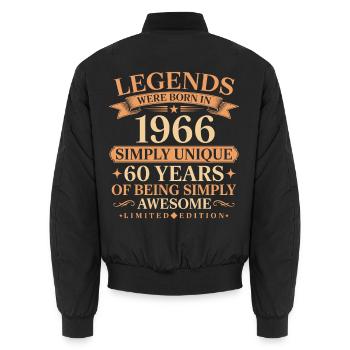 Born in 1966 Unique 60 years - Unisex Bomber Jacket - black - Back - AI Model Male 185 light (185cm)