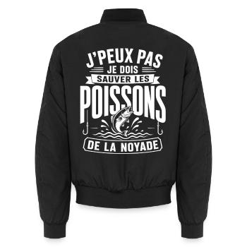 Humour Pêcheur, Cadeau Pêche Drôle - Bomber unisexe - noir - Dos - AI Model Male 185 light (185cm)