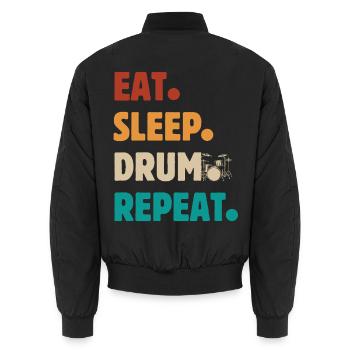 Eat Sleep Drum Repeat - Schlagzeuger - Unisex Bomberjacke - Schwarz - Hinten - AI Model Male 185 light (185cm)