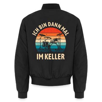 Schlagzeuger | Ich bin dann mal Keller | Drumset - Unisex Bomberjacke - Schwarz - Hinten - AI Model Male 185 light (185cm)