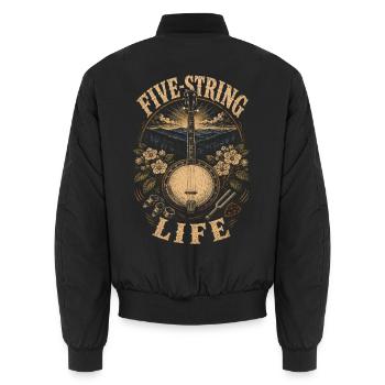 Bluegrass Musik Five String Life - Unisex Bomberjacke - Schwarz - Hinten - AI Model Male 185 light (185cm)