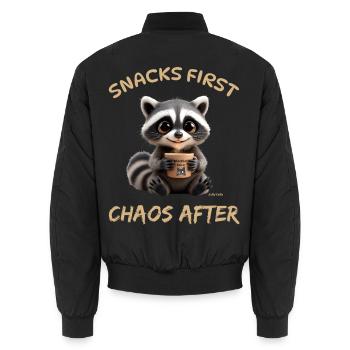 Waschbär hält für einen Snack an. - Unisex Bomberjacke - Schwarz - Hinten - AI Model Male 185 light (185cm)