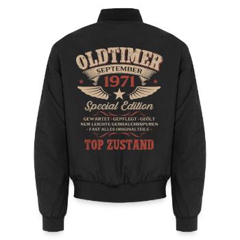 55. Geburtstag Geschenk Oldtimer September 1971 - Unisex Bomberjacke - Schwarz - Hinten - AI Model Male 185 light (185cm)