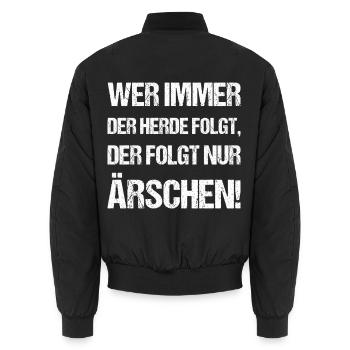 Wer immer der Herde folgt Spruch - Unisex Bomberjacke - Schwarz - Hinten - AI Model Male 185 light (185cm)
