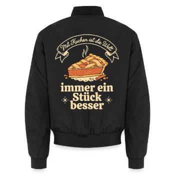 Kuchen Apfelkuchen Immer Ein Stück Besser - Unisex Bomberjacke - Schwarz - Hinten - AI Model Male 185 light (185cm)