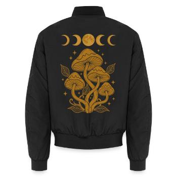 Trippy Festival-Hippie-Pilz-Batik - Unisex Bomberjacke - Schwarz - Hinten - AI Model Male 185 light (185cm)