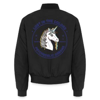 Psychedelisches Musikfestival verloren in den Farben Träume - Unisex Bomberjacke - Schwarz - Hinten - AI Model Male 185 light (185cm)