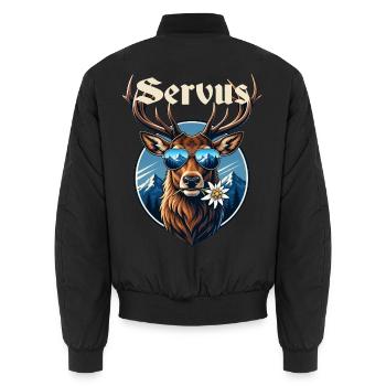 Servus Hirsch Edelweiß Bayern Alpen - Unisex Bomberjacke - Schwarz - Hinten - AI Model Male 185 light (185cm)