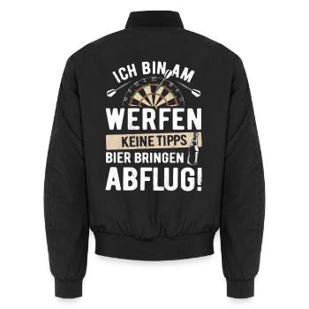 Darts | Bin am Werfen, keine Tipps Bier bringen - Unisex Bomberjacke - Schwarz - Hinten - AI Model Male 185 light (185cm)