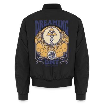 Psychedelische Festivalträume: Erkunde deinen Geist - Unisex Bomberjacke - Schwarz - Hinten - AI Model Male 185 light (185cm)