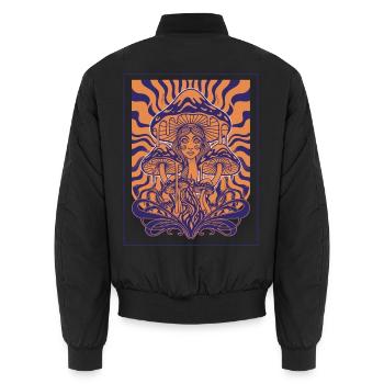 Psychedelisches Festival-Hippie-Pilz-Batik-Rave - Unisex Bomberjacke - Schwarz - Hinten - AI Model Male 185 light (185cm)