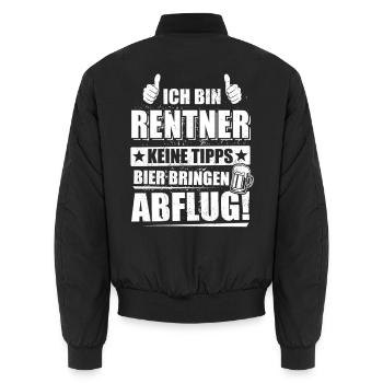 Rentner Humor: Keine Tipps, Bier bringen, Abflug - Unisex Bomberjacke - Schwarz - Hinten - AI Model Male 185 light (185cm)
