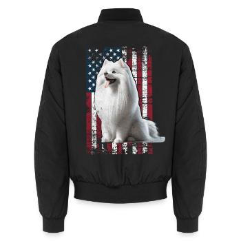 German Spitz US Spitz Zwergspitz - Unisex Bomberjacke - Schwarz - Hinten - AI Model Male 185 light (185cm)