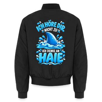 Ich Höre Dir Nicht Zu Ich Denke An Haie  - Unisex Bomberjacke - Schwarz - Hinten - AI Model Male 185 light (185cm)